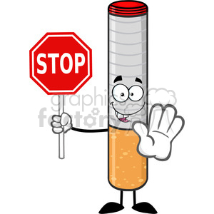 royalty free rf clipart illustration electronic cigarette cartoon mascot character gesturing and holding a stop sign vector illustration isolated on white background clipart. Royalty-free image # 399682