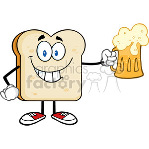 royalty free rf clipart illustration smiling bread slice cartoon character holding a beer vector illustration isolated on white clipart. Royalty-free image # 399702