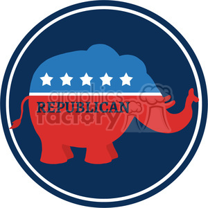 republican elephant cartoon blue circale label vector illustration flat design style isolated on white clipart.