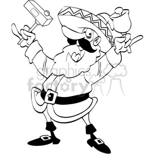 clipart - black and white mexican santa claus cartoon.