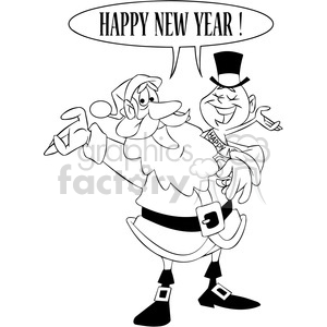 happy new year santa and baby new year black and white vector clipart.