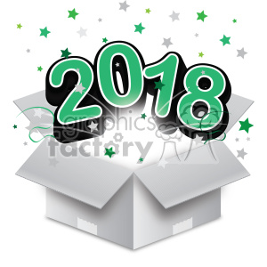 clipart - green 2018 new year exploding from a box vector art.