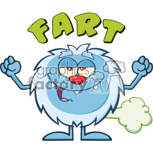 Smiling Little Yeti Cartoon Mascot Character Farting Vector With Text Fart clipart.