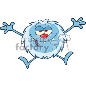Happy Little Yeti Cartoon Mascot Character Jumping Up With Open Arms Vector clipart. Commercial use image # 402945