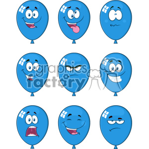 10768 Royalty Free RF Clipart Blue Balloons Cartoon Mascot Character Expressions Set Vector Illustration clipart. Commercial use image # 403647
