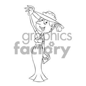 black and white cartoon woman in dress clipart. Commercial use image # 404143