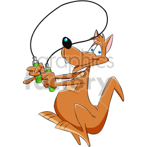 cartoon kangaroo jumping with jump rope clipart.