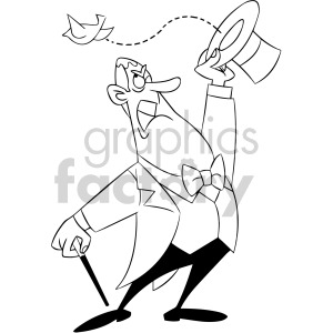 clipart - black and white cartoon magician trick gone wrong.