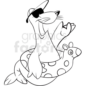clipart - black and white seal with blow up floatie.