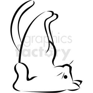 clipart - black and white cartoon cat doing yoga shoulder stand pose vector.