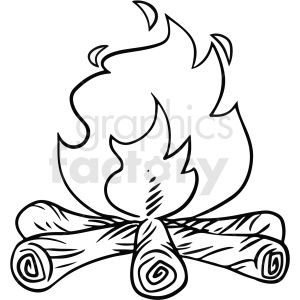 black and white cartoon camp fire vector clipart .