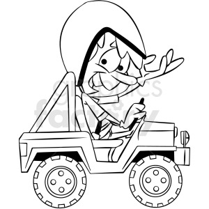 black+white cartoon 4x4 truck guy driver character