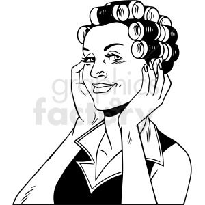 black and white retro female getting her hair done vector clipart clipart. Commercial use image # 412457