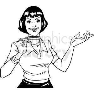 clipart - black and white retro hostess vector clipart.