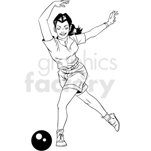 black and white retro female bowler vector clipart clipart. Royalty-free image # 412461