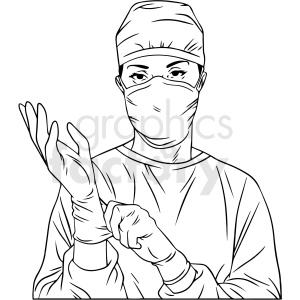 clipart - black and white nurse vector illustration.