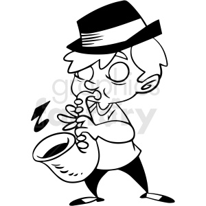 clipart - black and white boy playing saxophone vector clipart.