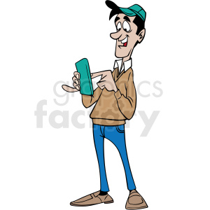 clipart - man laughing at his phone vector clipart.