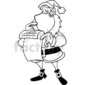 clipart - black and white Santa checking the naughty list vector clipart.