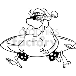 black and white surfing Santa wearing mask vector clipart .