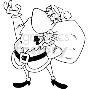 clipart - black and white Santa wearing mask holding large bag vector clipart.