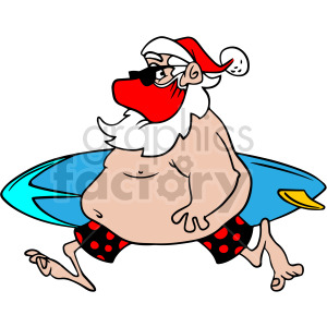 fat surfing Santa wearing mask vector clipart .