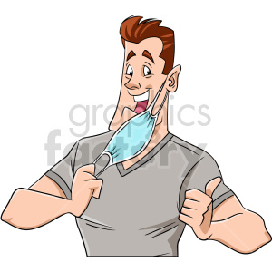 clipart - cartoon guy removing mask vector clipart.
