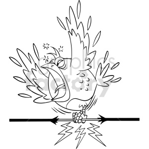 clipart - black and white cartoon bird getting electrocuted clipart.