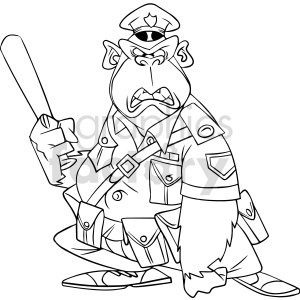 black and white cartoon large ape cop clipart