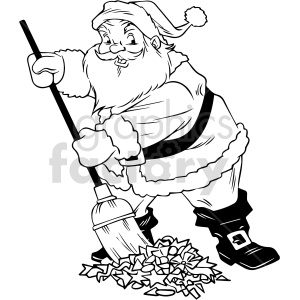 black and white cartoon Santa Clause sweeping floor clipart clipart. Commercial use image # 416933