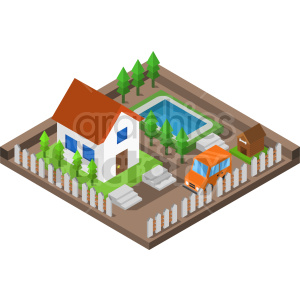 house with pool isometric vector clipart .