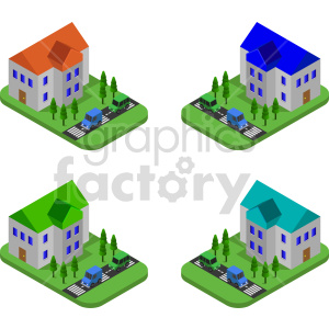 house isometric vector graphic bundle clipart.