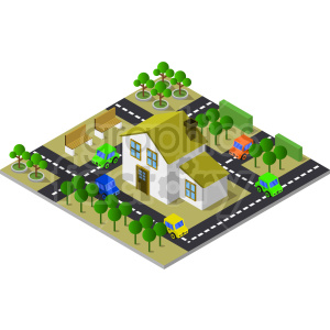 roads and house isometric vector graphic clipart.