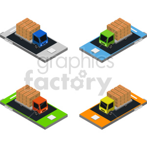 mobile delivery tracker bundle isometric vector clipart .