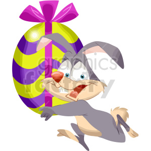 cartoon easter bunny running with egg clipart