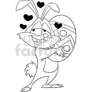 black and white cartoon easter bunny holding egg clipart .
