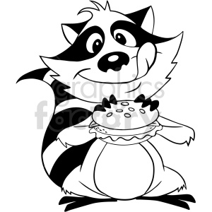 black and white cartoon clipart raccoon eating sandwich .