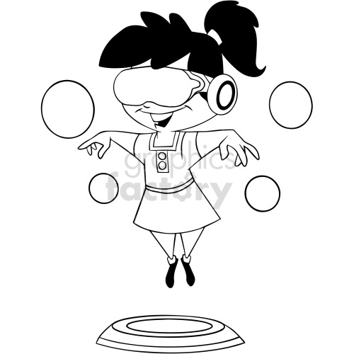 black and white cartoon playing VR virtual reality girl clipart .