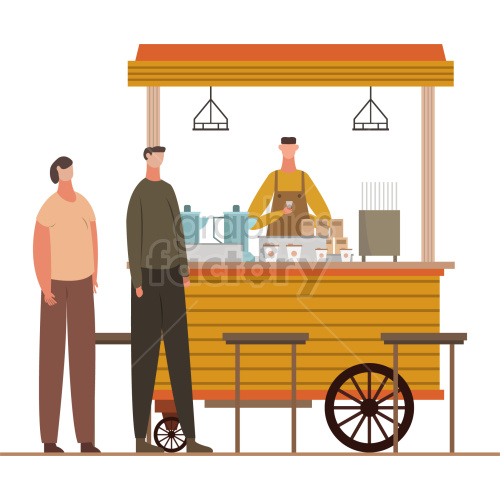 people merchant vendor cart barista illustration