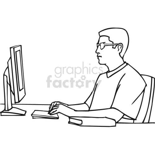 software engineer working at desk black white clipart.