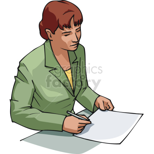 business woman reading document clipart .