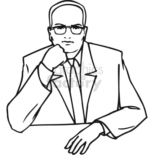 man in suit thinking black white clipart. Commercial use image # 418623