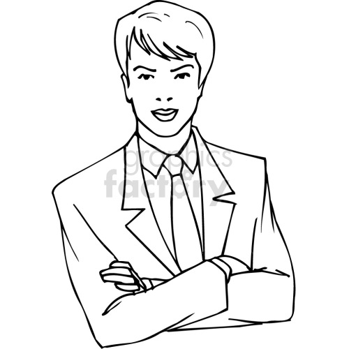 female lawyer with arms crossed black white clipart.