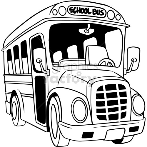 black and white cartoon school bus clipart