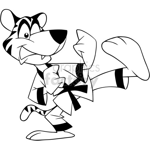 black and white cartoon tiger doing martial arts clipart .