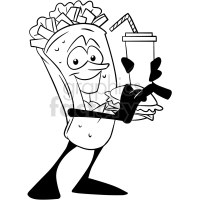 black white cartoon taco character eating burger vector clipart #419024 at  Graphics Factory.