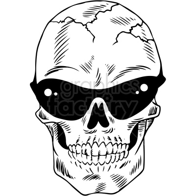 black white skull with shades clipart