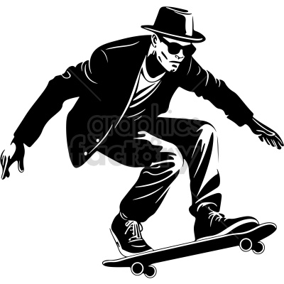 black and white guy on skateboard vector clip art