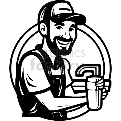 black and white plumber vector clip art