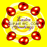 Animated Easter greetings with red eggs going around in a circle animation. Commercial use animation # 120399